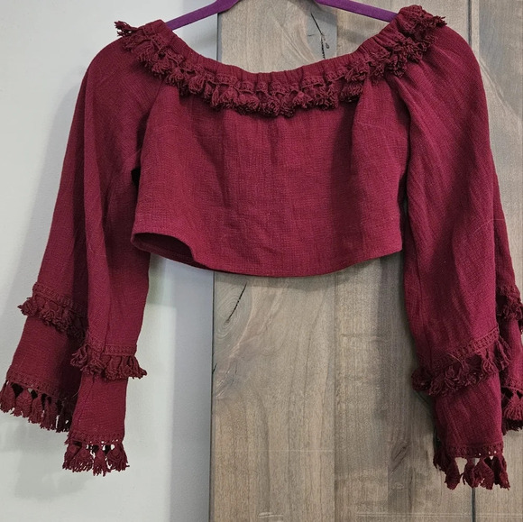 THE INDIGO CHILD Tassel skirt And Cropped Top Set. Maroon/Burgundy. Size small - Picture 12 of 15